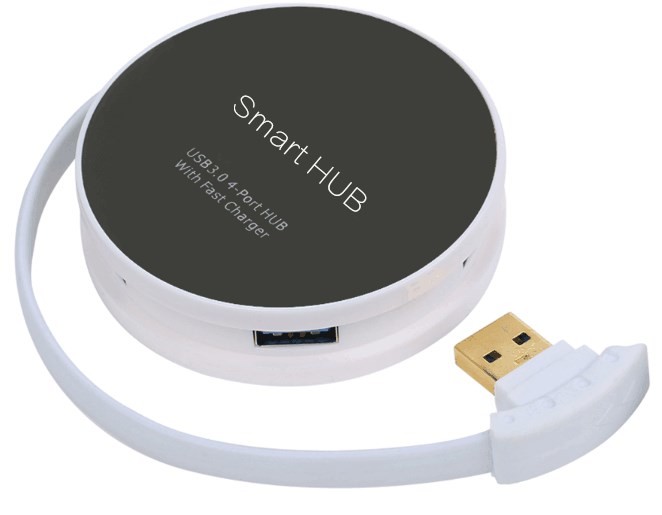 HUB d'USB rond intelligent de remplissage rapide de ports de l'adaptateur 4